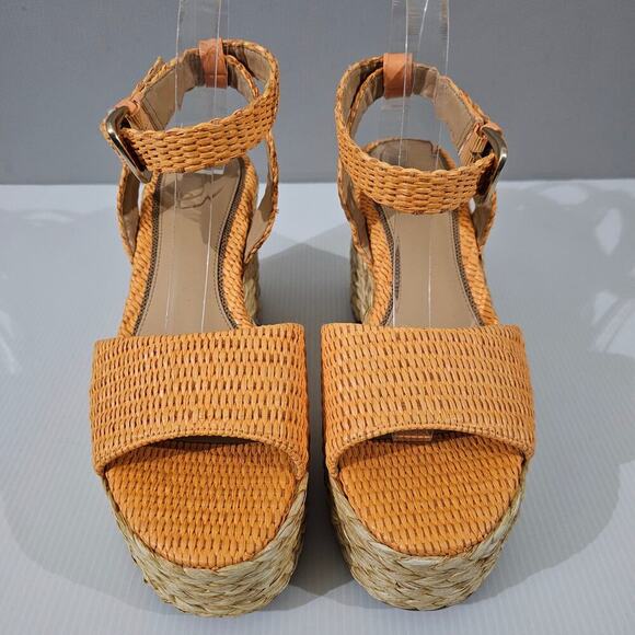 Sam Edelman April Espadrille Wedge Sandal Womens 9.5 Raffia Orange Platform NEW - Picture 4 of 13